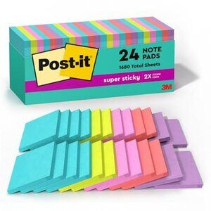 Post-it Super Sticky Notes, 24 Sticky Note Pads, 3 x 3 in., Ideal for